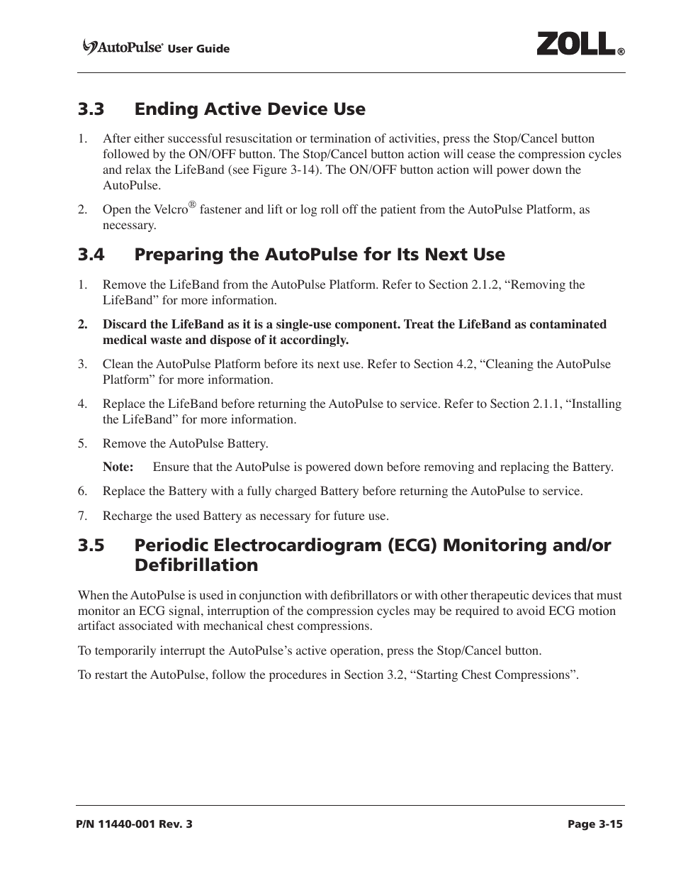 3 ending active device use, 4 preparing the autopulse for its next use | ZOLL AutoPulse Rev D Users Guide User Manual | Page 53 / 86