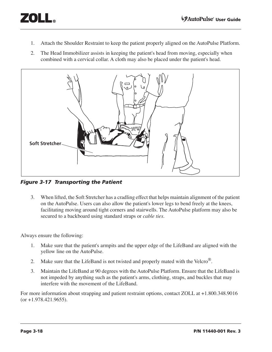 Figure 3-17 transporting the patient -18 | ZOLL AutoPulse Rev D Users Guide User Manual | Page 56 / 86