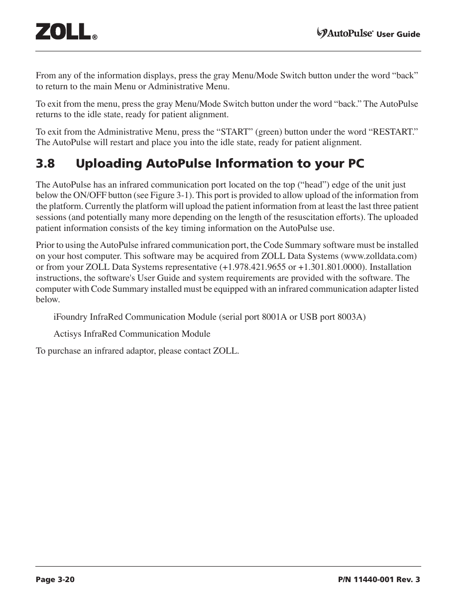 8 uploading autopulse information to your pc, 8 uploading autopulse information to your pc -20 | ZOLL AutoPulse Rev D Users Guide User Manual | Page 58 / 86