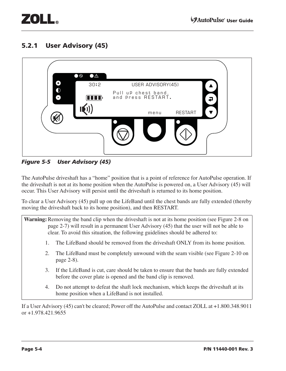 1 user advisory (45), 1 user advisory (45) -4, Figure 5-5 user advisory (45) -4 | ZOLL AutoPulse Rev D Users Guide User Manual | Page 70 / 86