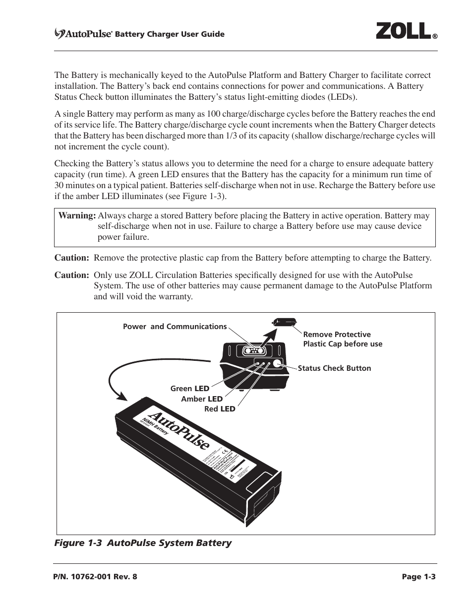 Figure 1-3 autopulse system battery -3 | ZOLL AutoPulse Rev C User Manual | Page 13 / 36