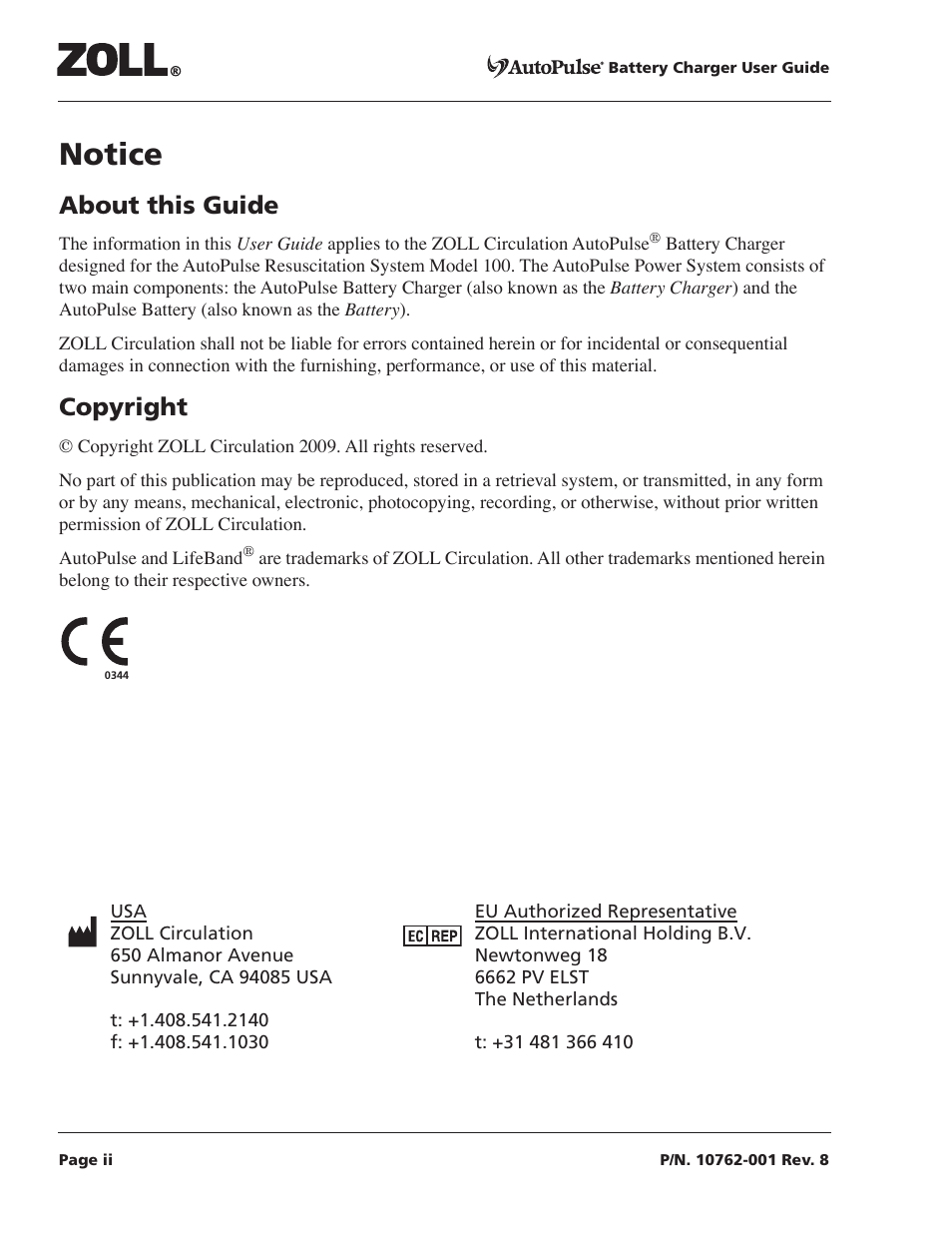 About this guide, Copyright, Notice | ZOLL AutoPulse Rev C User Manual | Page 2 / 36