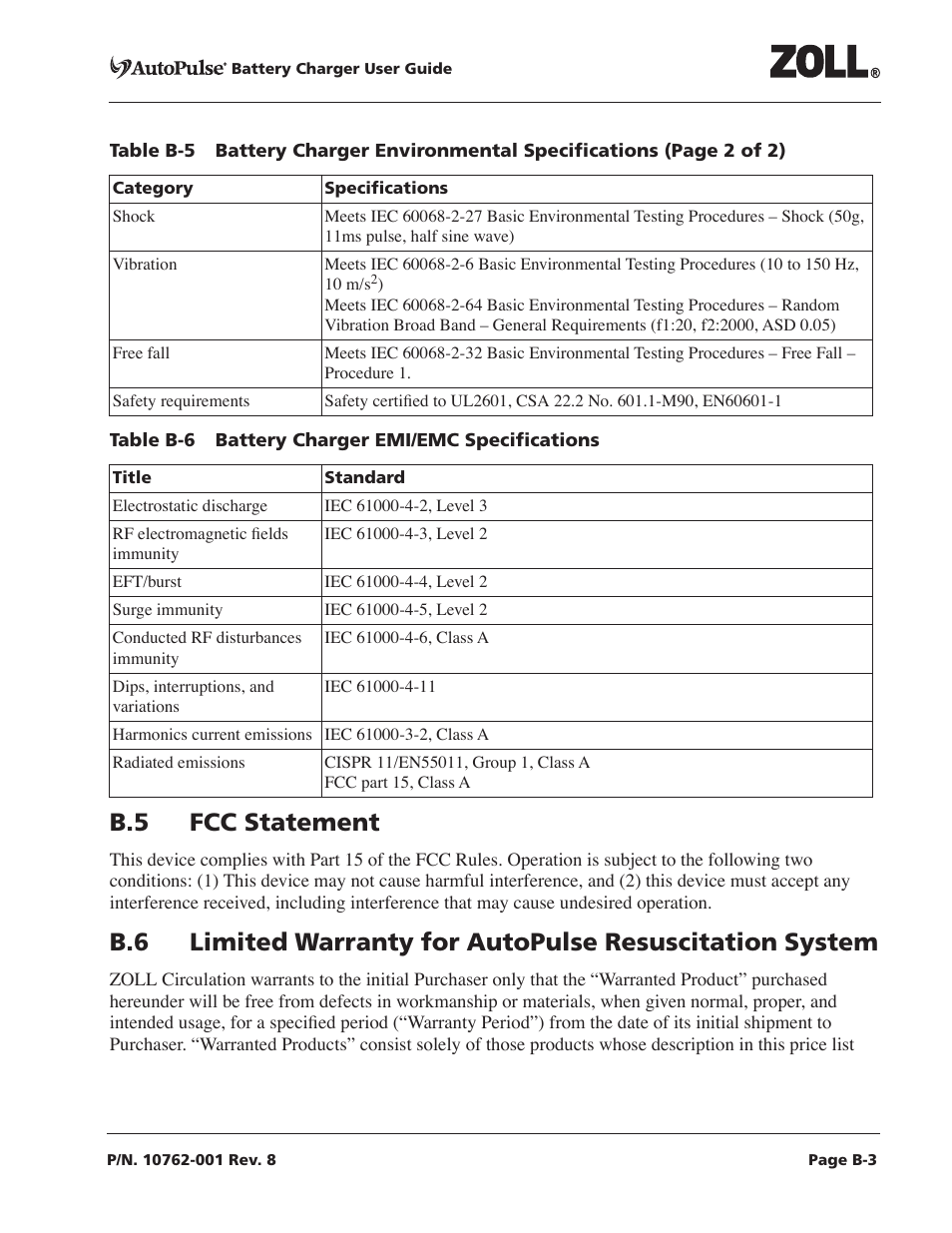 B.5 fcc statement | ZOLL AutoPulse Rev C User Manual | Page 31 / 36