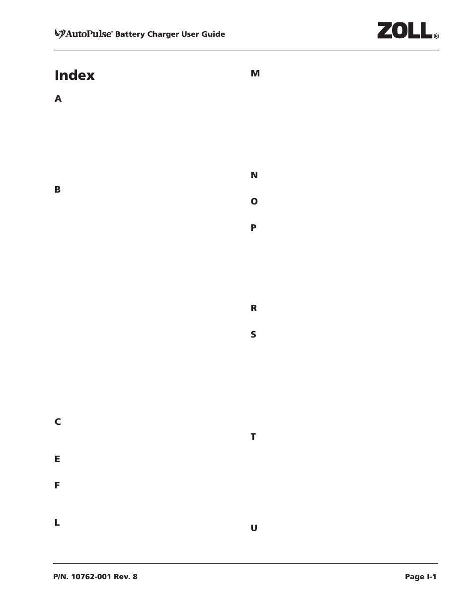 Index, Index x | ZOLL AutoPulse Rev C User Manual | Page 35 / 36