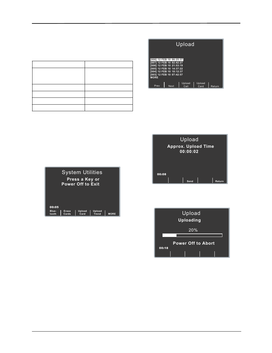 System utilities, Upload, Communication settings | Transferring data | ZOLL E Series Monitor Defibrillator Rev R User Manual | Page 129 / 132