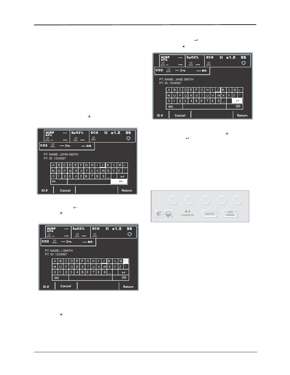 Modifying a patient name and id number, Operating controls and indicators | ZOLL E Series Monitor Defibrillator Rev R User Manual | Page 35 / 132