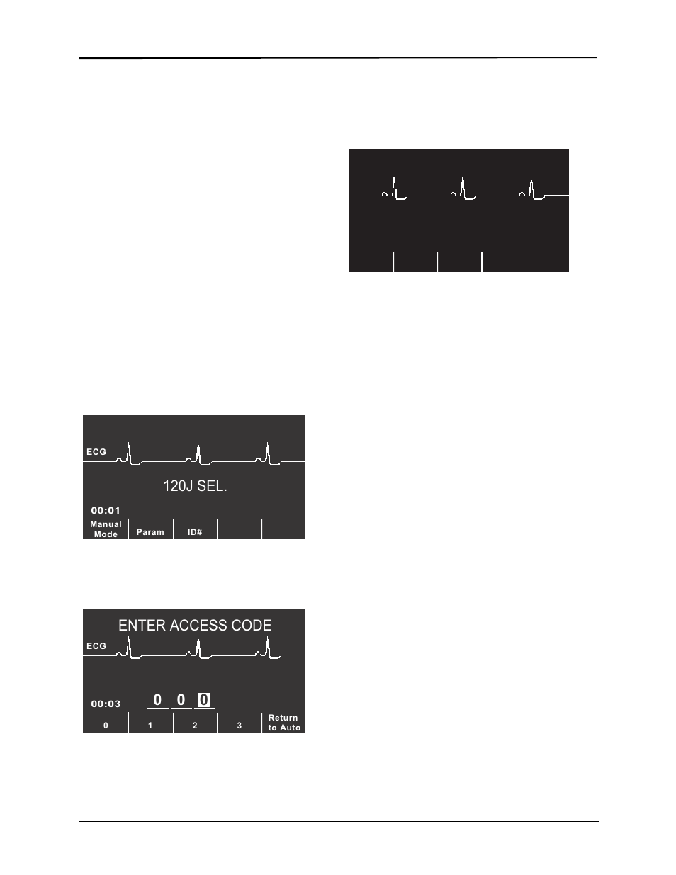 120j sel, Enter access code, 0120j sel. confirm manual mode | Aed manual mode operation, Troubleshooting | ZOLL E Series Monitor Defibrillator Rev R User Manual | Page 51 / 132
