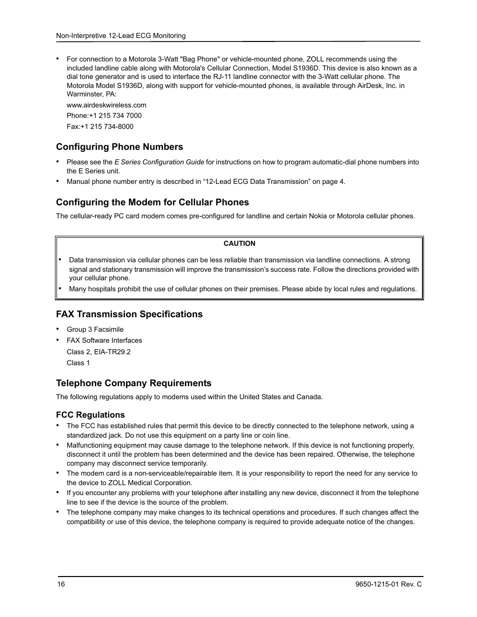 Fcc regulations | ZOLL E Series Monitor Defibrillator Rev C User Manual | Page 18 / 20
