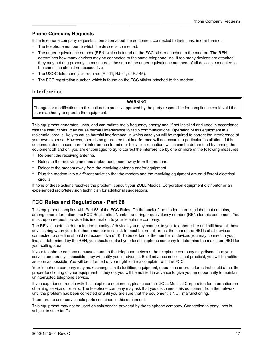 Phone company requests | ZOLL E Series Monitor Defibrillator Rev C User Manual | Page 19 / 20