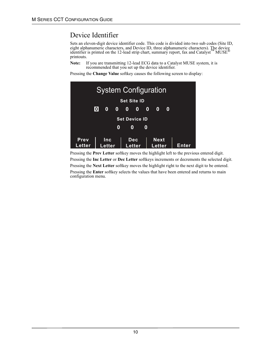 Device identifier, Evice, Dentifier | 6\vwhp&rqiljxudwlrq | ZOLL M Series CCT Defibrillator Rev A User Manual | Page 14 / 38