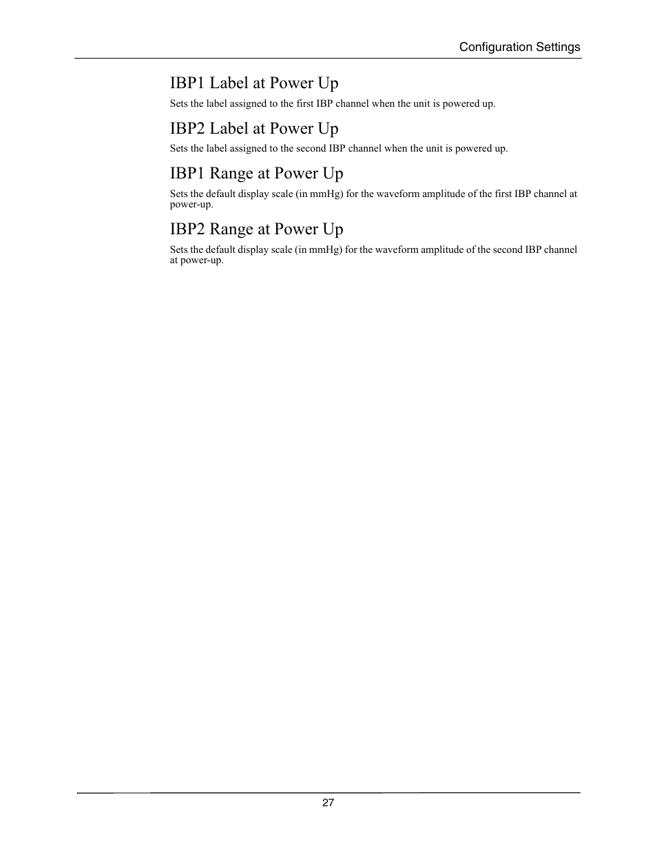 Ibp1 label at power up, Ibp2 label at power up, Ibp1 range at power up | Ibp2 range at power up, Ibp1 l, Abel, Ower, Ibp2 l, Ibp1 r, Ange | ZOLL M Series CCT Defibrillator Rev A User Manual | Page 31 / 38