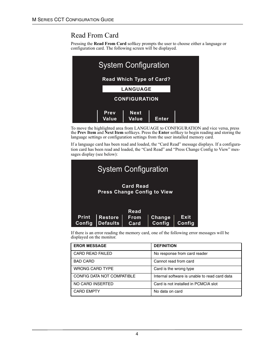 Read from card, 6\vwhp&rqiljxudwlrq | ZOLL M Series CCT Defibrillator Rev A User Manual | Page 8 / 38