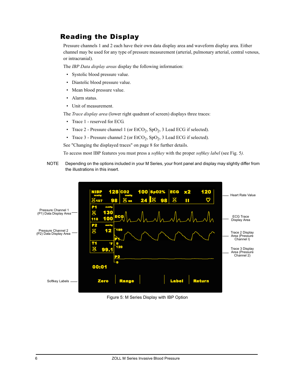 Reading the display | ZOLL M Series CCT Defibrillator Rev D User Manual | Page 12 / 26