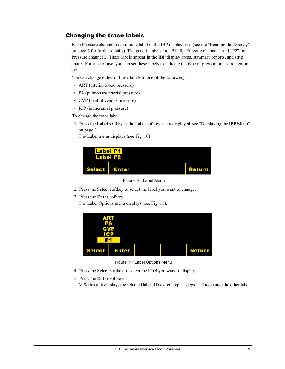 Changing the trace labels | ZOLL M Series CCT Defibrillator Rev D User Manual | Page 15 / 26