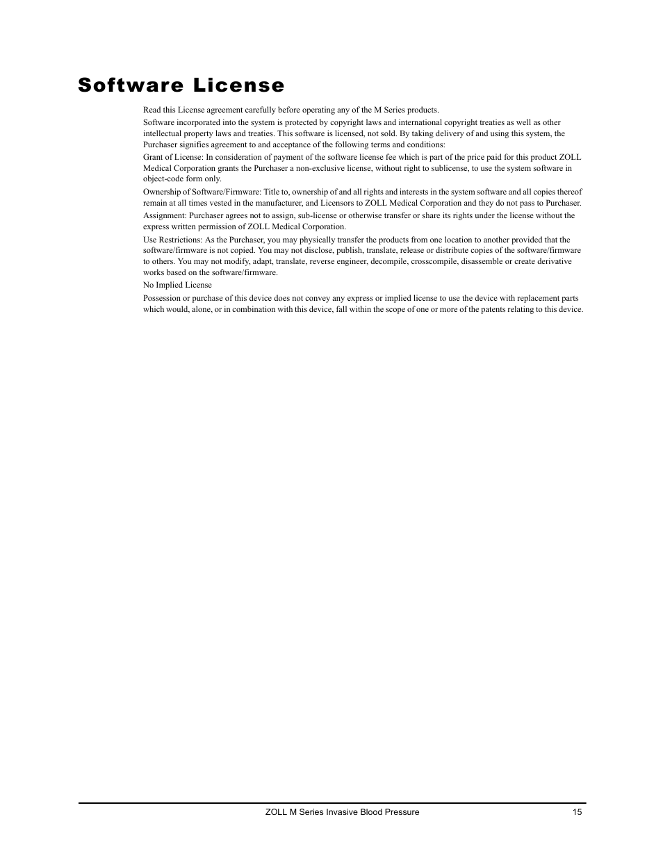 Software license | ZOLL M Series CCT Defibrillator Rev D User Manual | Page 21 / 26