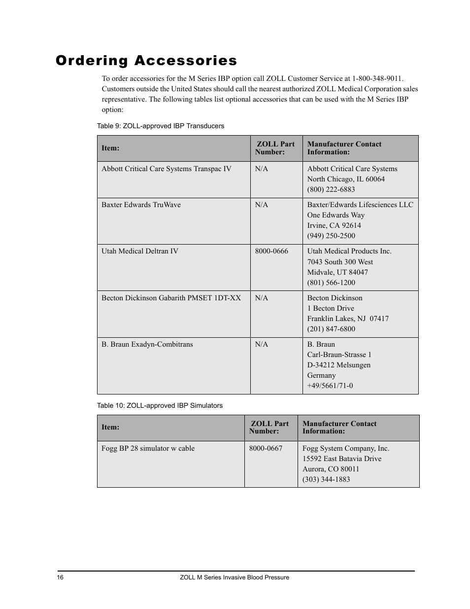 Ordering accessories | ZOLL M Series CCT Defibrillator Rev D User Manual | Page 22 / 26