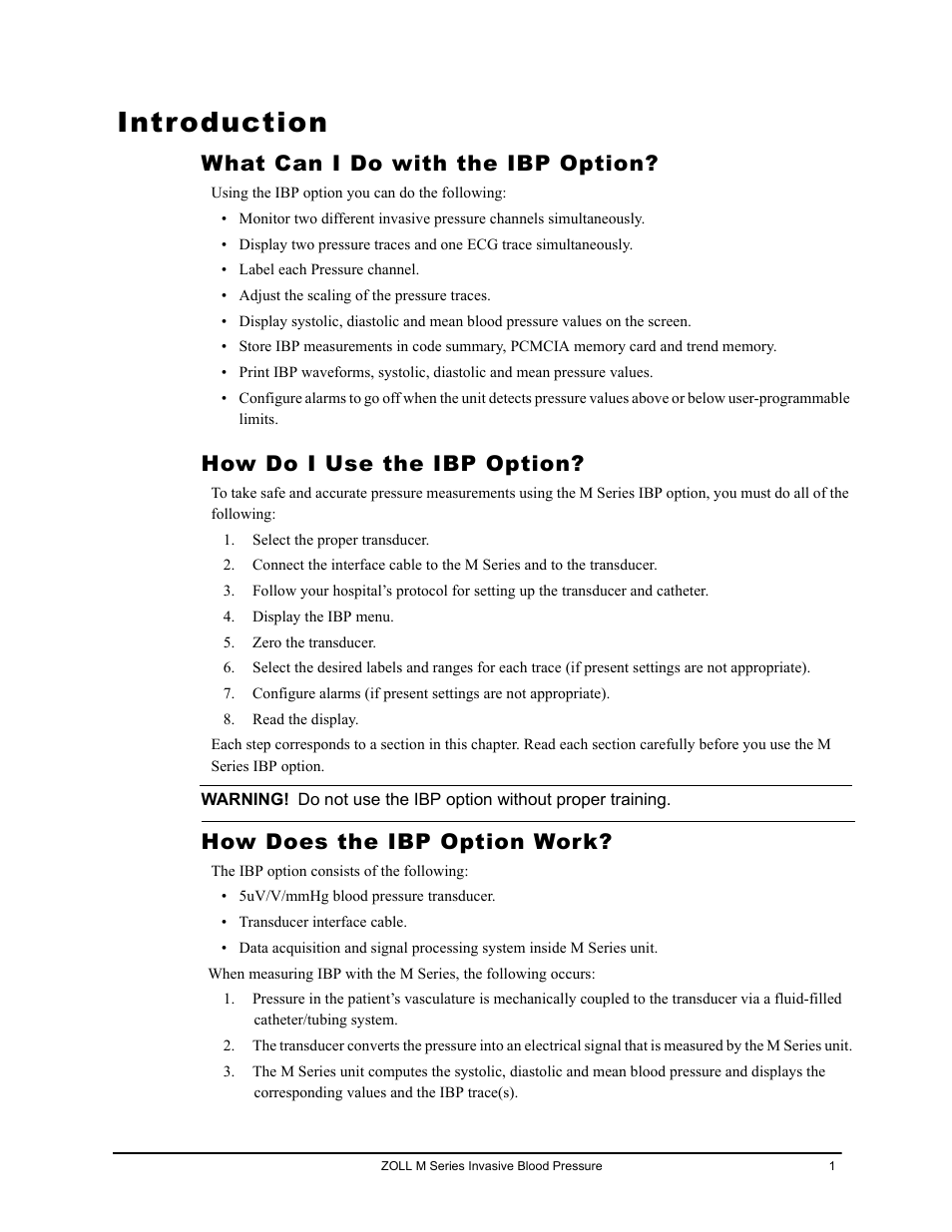 Introduction, What can i do with the ibp option, How do i use the ibp option | How does the ibp option work | ZOLL M Series CCT Defibrillator Rev D User Manual | Page 7 / 26