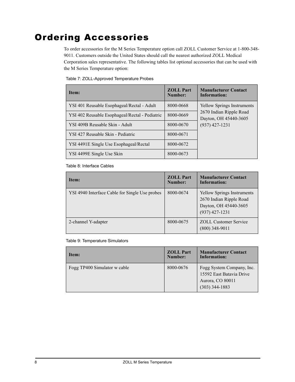 Ordering accessories, Rdering, Ccessories | ZOLL M Series CCT Defibrillator Rev C User Manual | Page 14 / 18