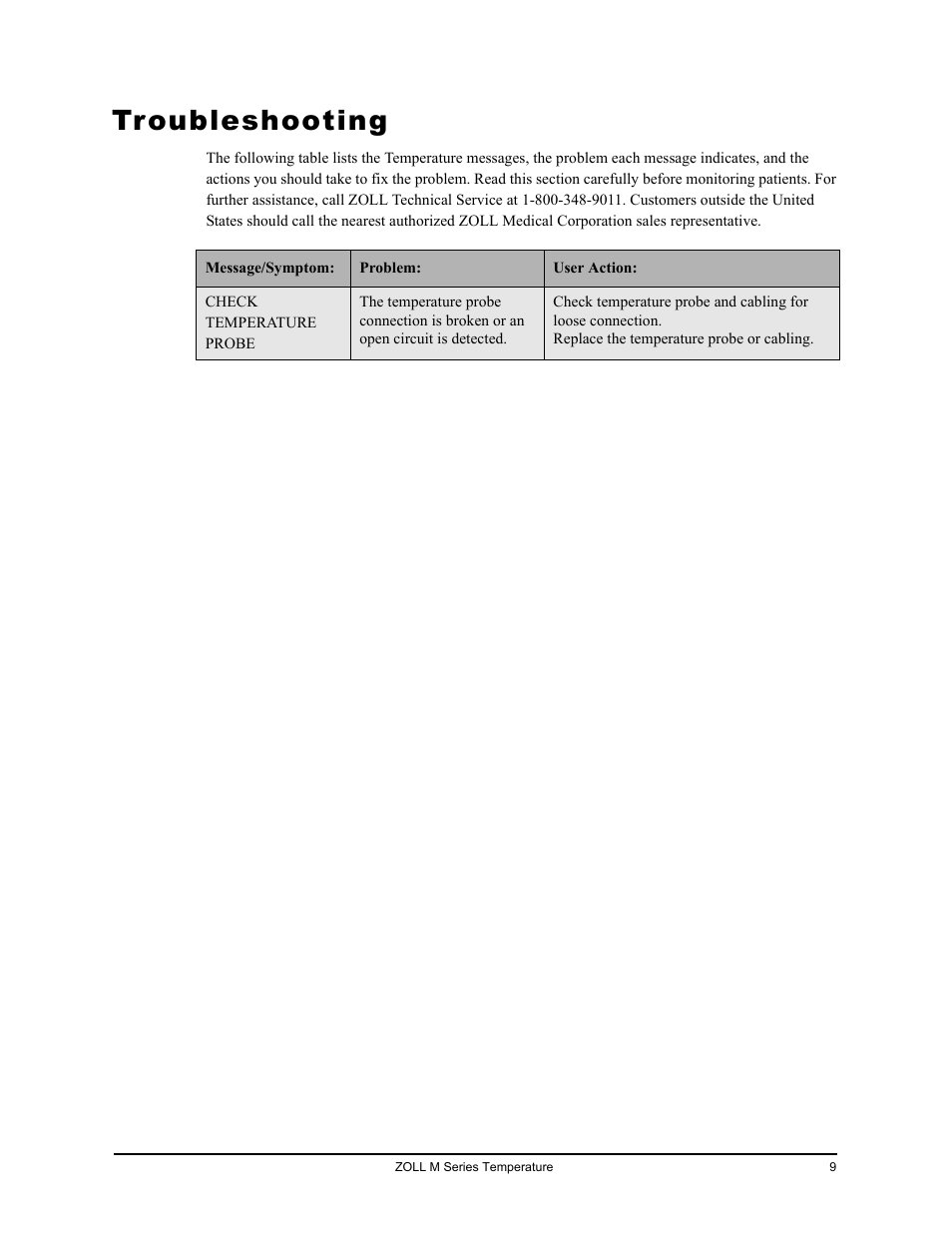 Troubleshooting, Roubleshooting | ZOLL M Series CCT Defibrillator Rev C User Manual | Page 15 / 18