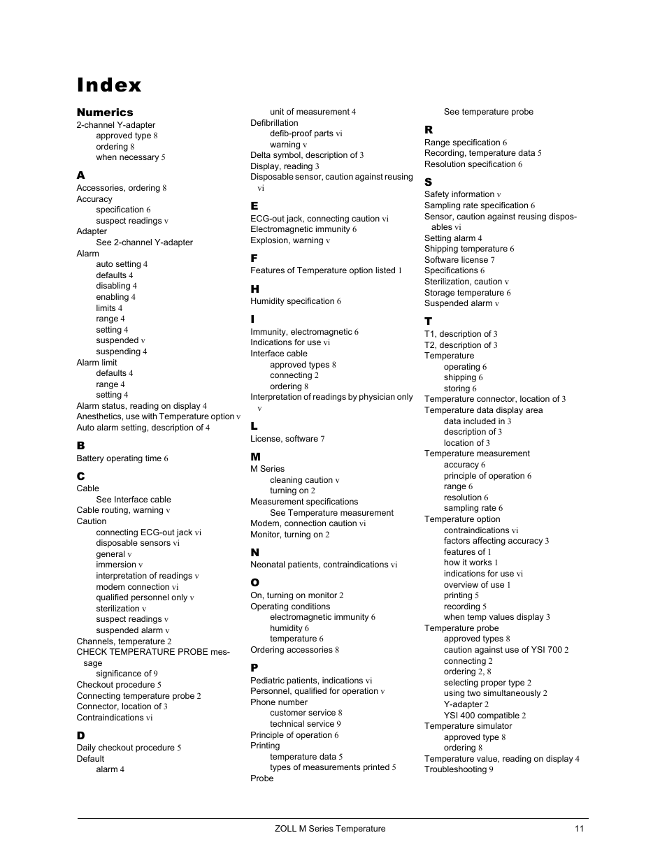 Index, Ndex | ZOLL M Series CCT Defibrillator Rev C User Manual | Page 17 / 18