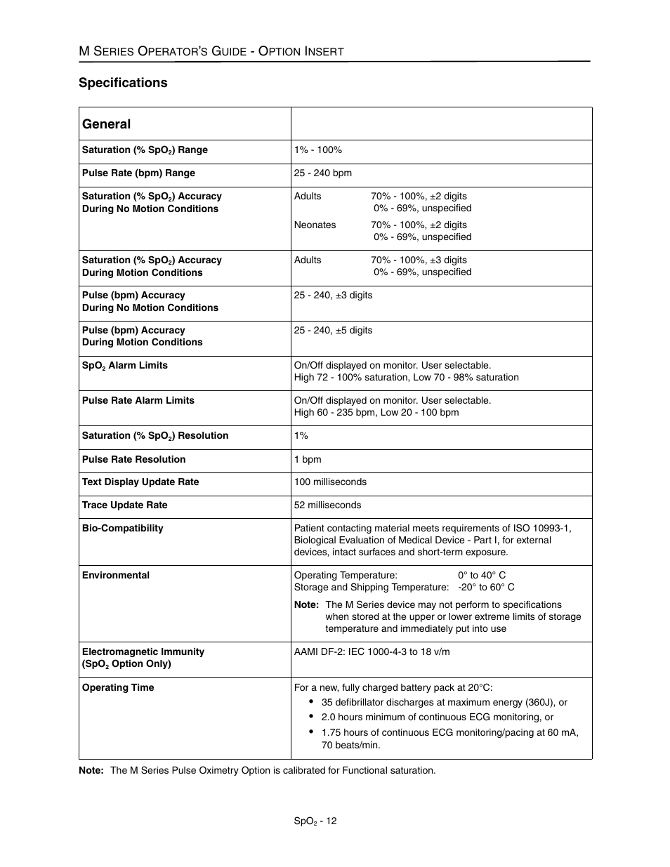Specifications, General | ZOLL M Series Defibrillator Rev M User Manual | Page 14 / 14