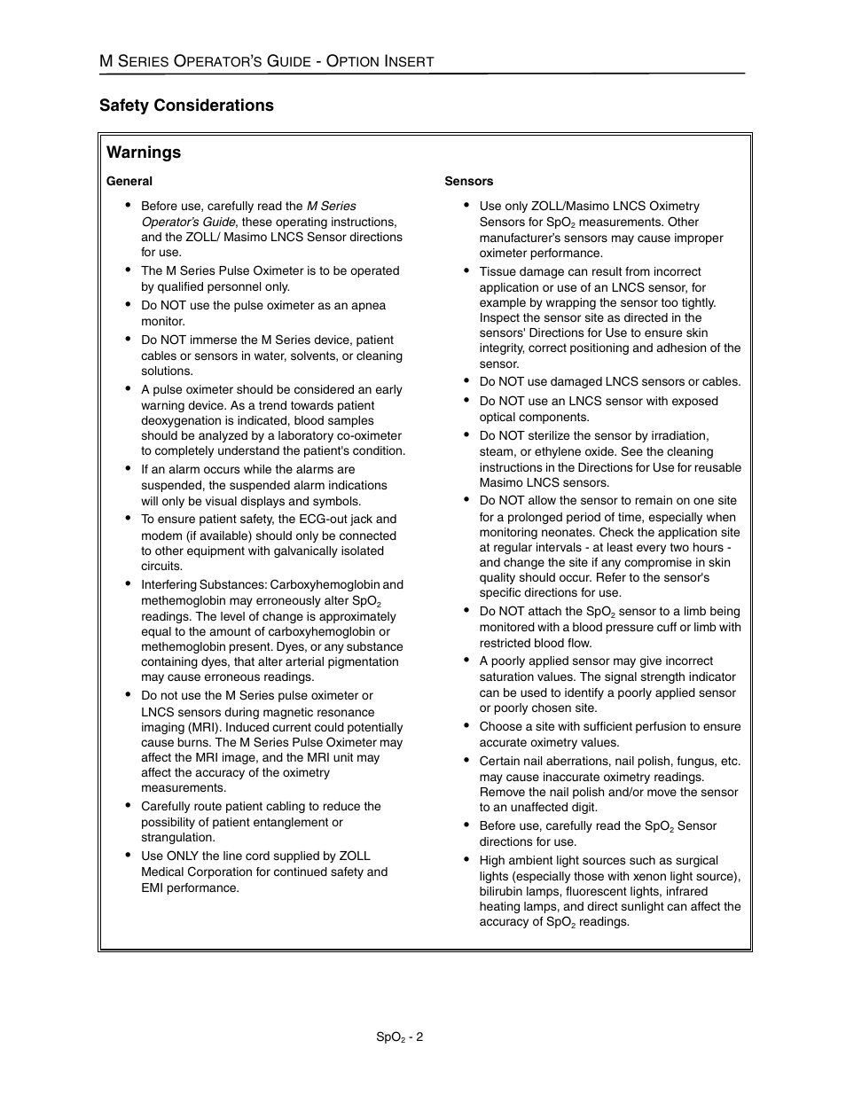 Safety considerations, Warnings | ZOLL M Series Defibrillator Rev M User Manual | Page 4 / 14