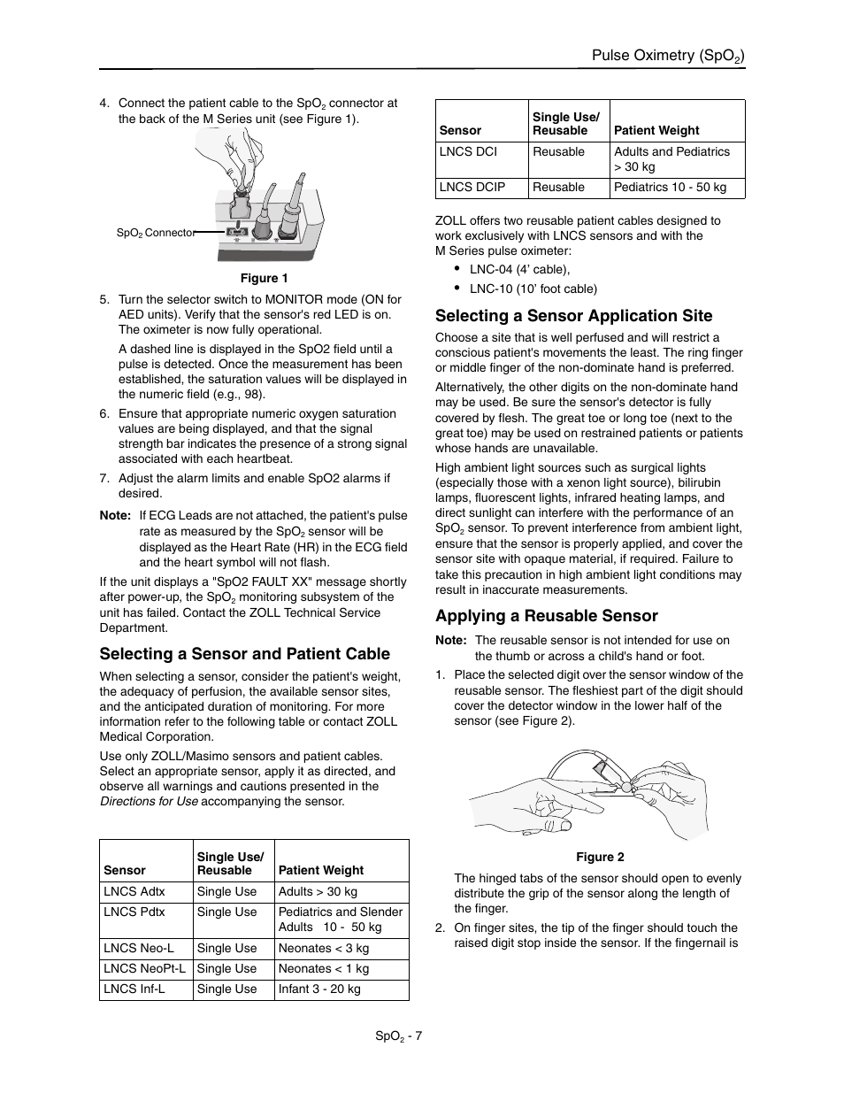 Selecting a sensor and patient cable, Selecting a sensor application site, Applying a reusable sensor | Applying a | ZOLL M Series Defibrillator Rev M User Manual | Page 9 / 14