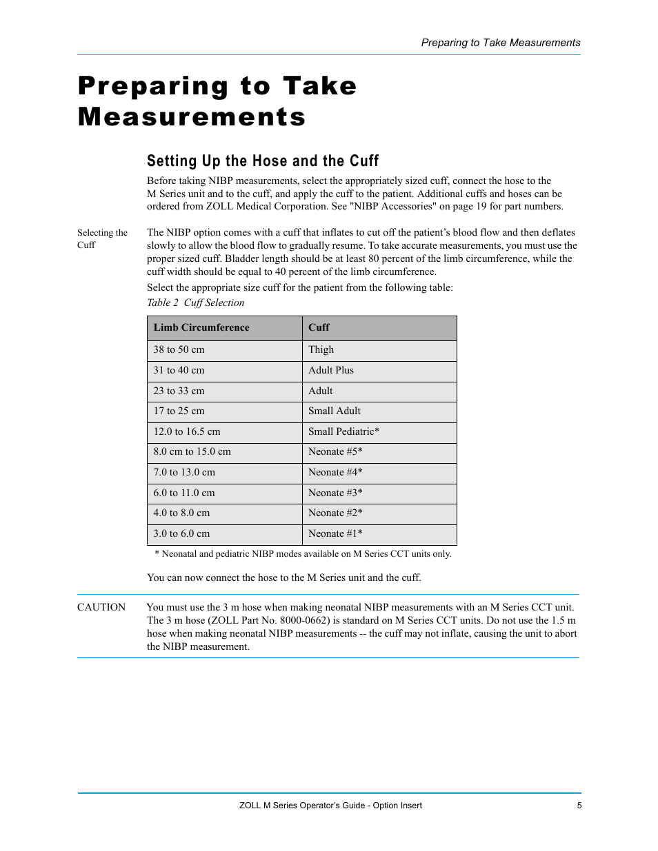 Preparing to take measurements, Setting up the hose and the cuff, Selecting the cuff | ZOLL M Series Defibrillator Rev G NIBP User Manual | Page 11 / 30