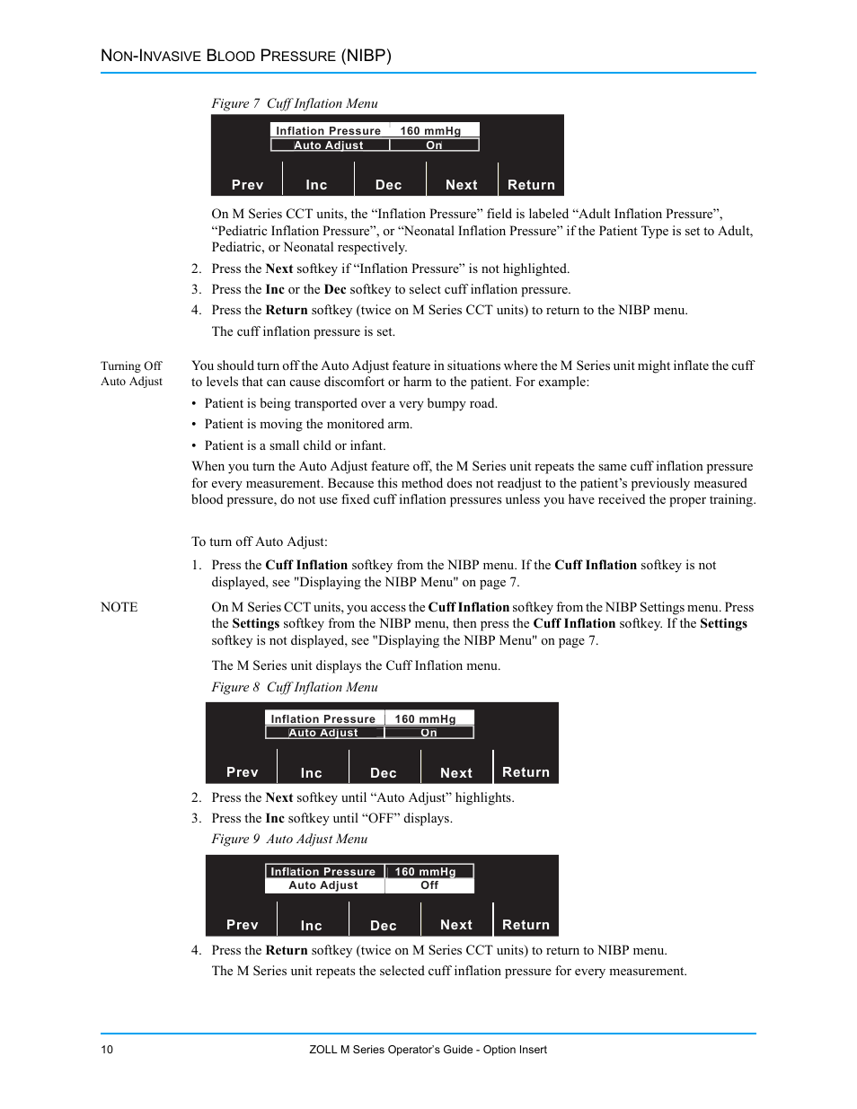 Turning off auto adjust, Nibp) | ZOLL M Series Defibrillator Rev G NIBP User Manual | Page 16 / 30