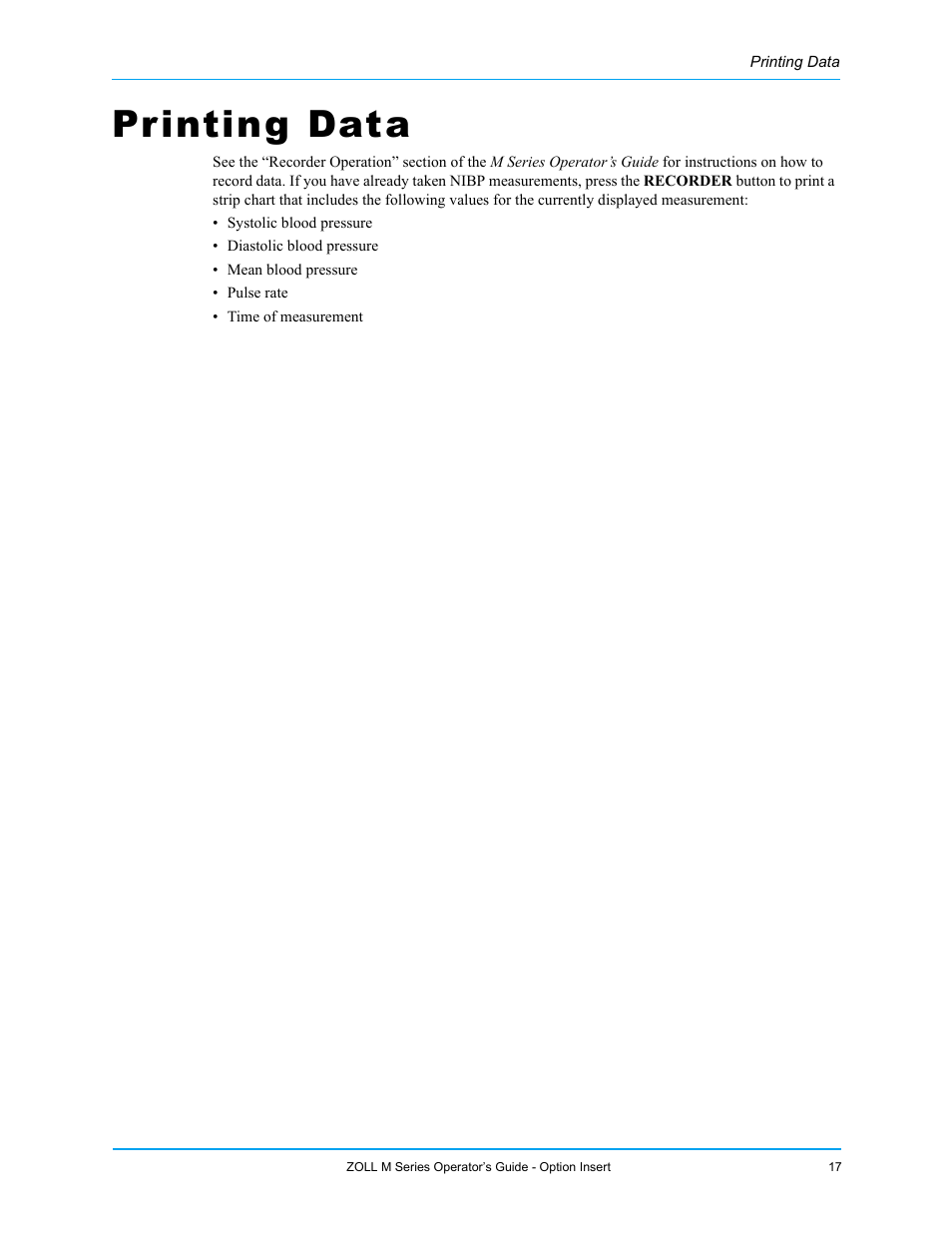 Printing data | ZOLL M Series Defibrillator Rev G NIBP User Manual | Page 23 / 30