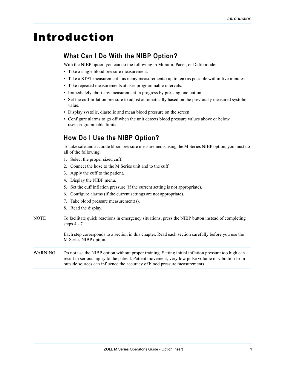Introduction, What can i do with the nibp option, How do i use the nibp option | ZOLL M Series Defibrillator Rev G NIBP User Manual | Page 7 / 30