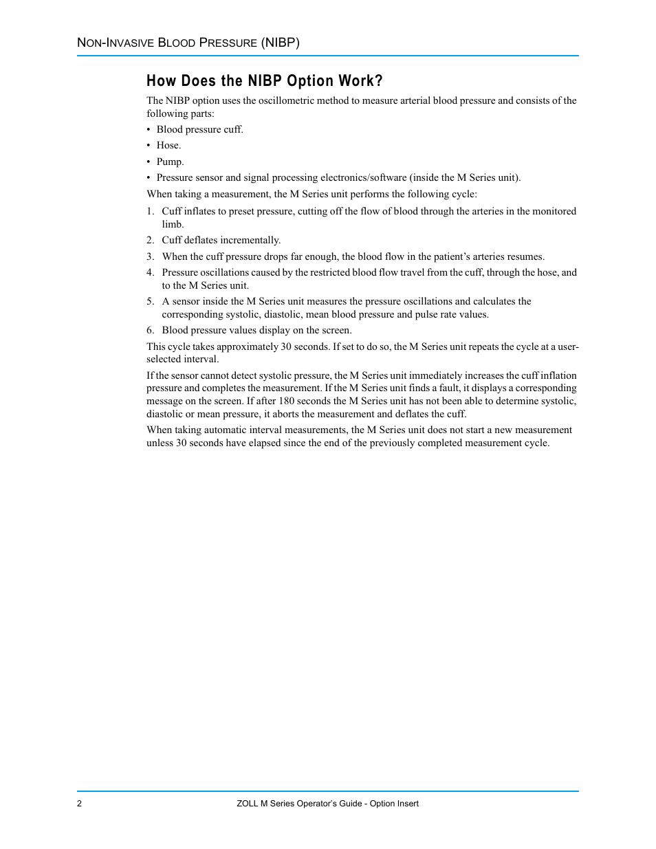 How does the nibp option work | ZOLL M Series Defibrillator Rev G NIBP User Manual | Page 8 / 30