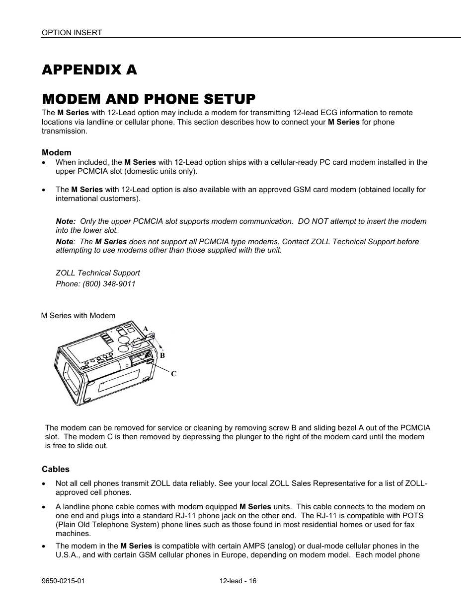 Appendix a modem and phone setup | ZOLL M Series Defibrillator Rev H User Manual | Page 18 / 23