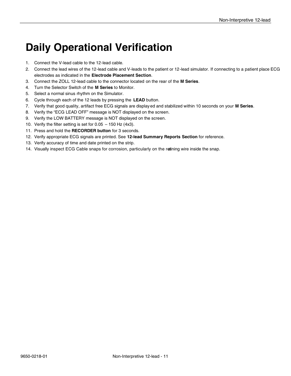 Daily operational verification | ZOLL M Series Defibrillator Rev B Non-Int 12 Lead User Manual | Page 13 / 20