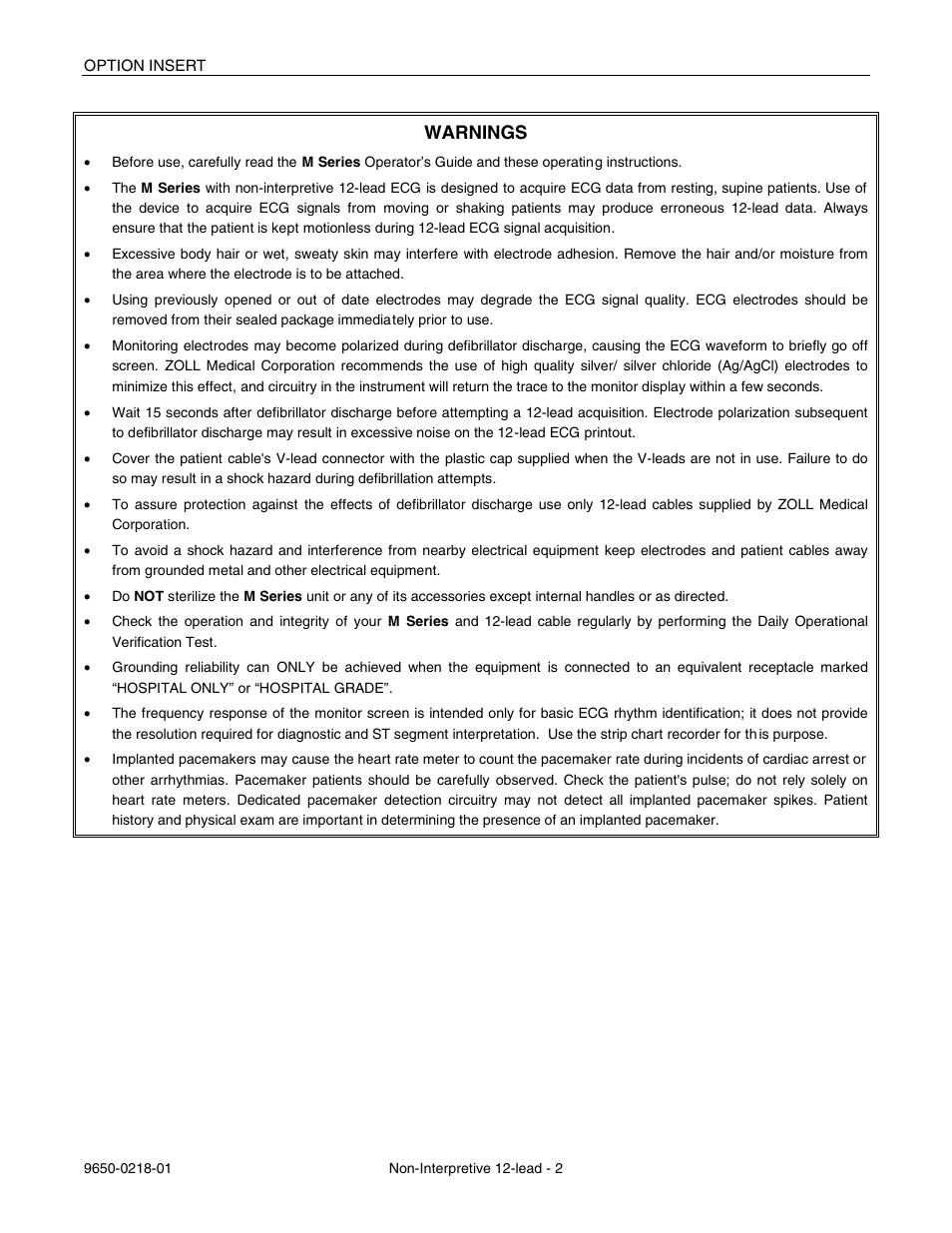 Warnings | ZOLL M Series Defibrillator Rev B Non-Int 12 Lead User Manual | Page 4 / 20