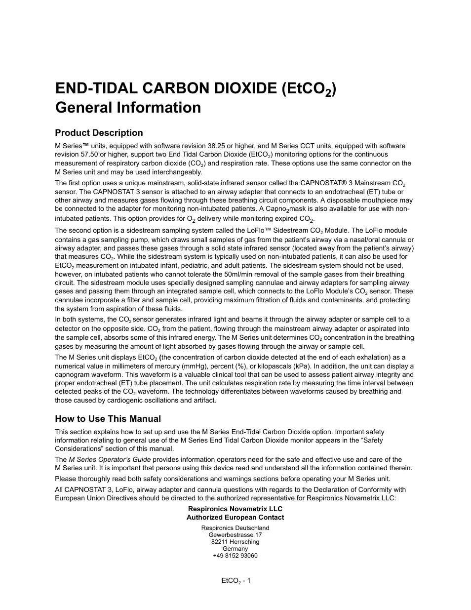 Product description, How to use this manual, End-tidal carbon dioxide (etco | General information | ZOLL M Series Defibrillator Rev D ETCO2 User Manual | Page 3 / 24