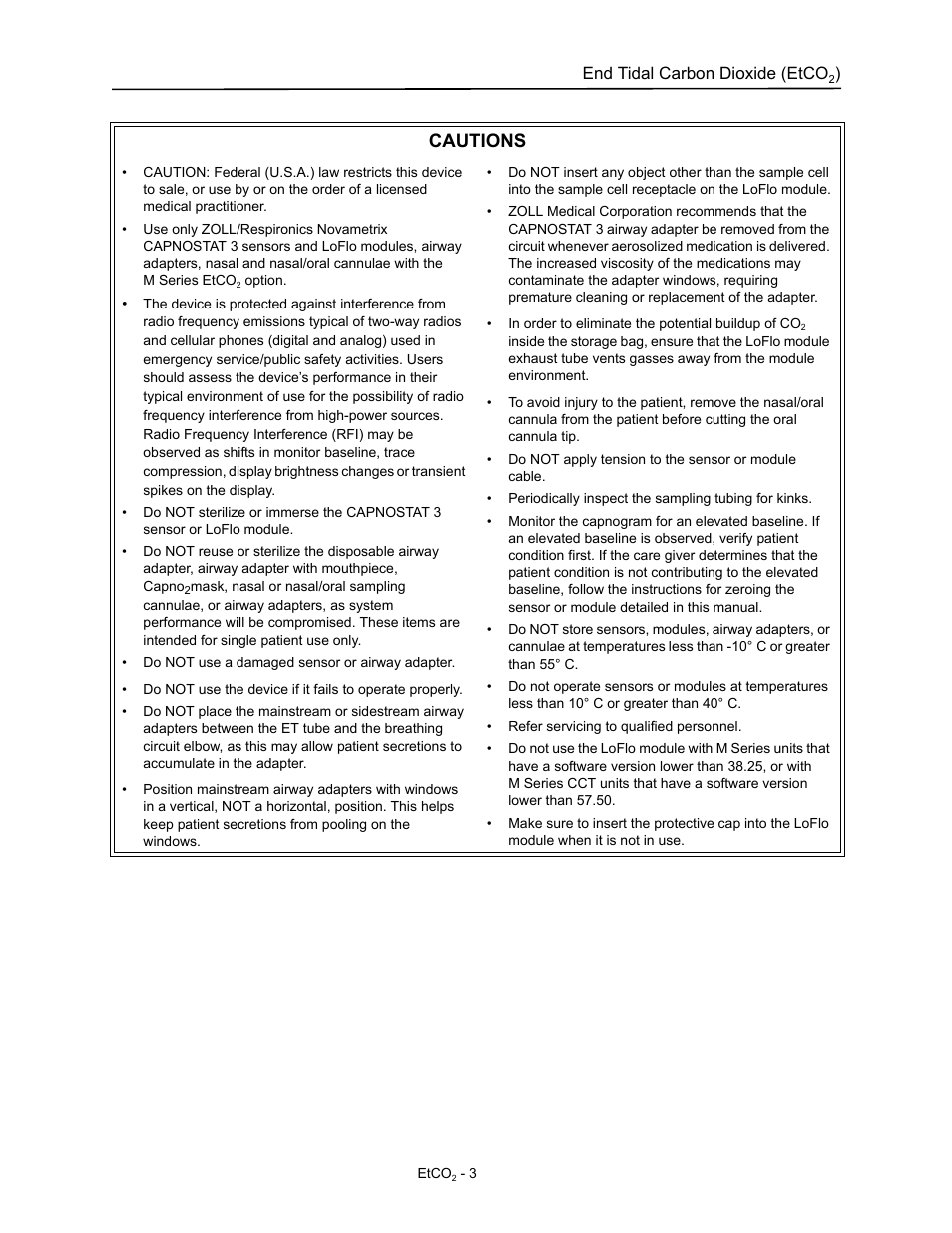 Cautions | ZOLL M Series Defibrillator Rev D ETCO2 User Manual | Page 5 / 24