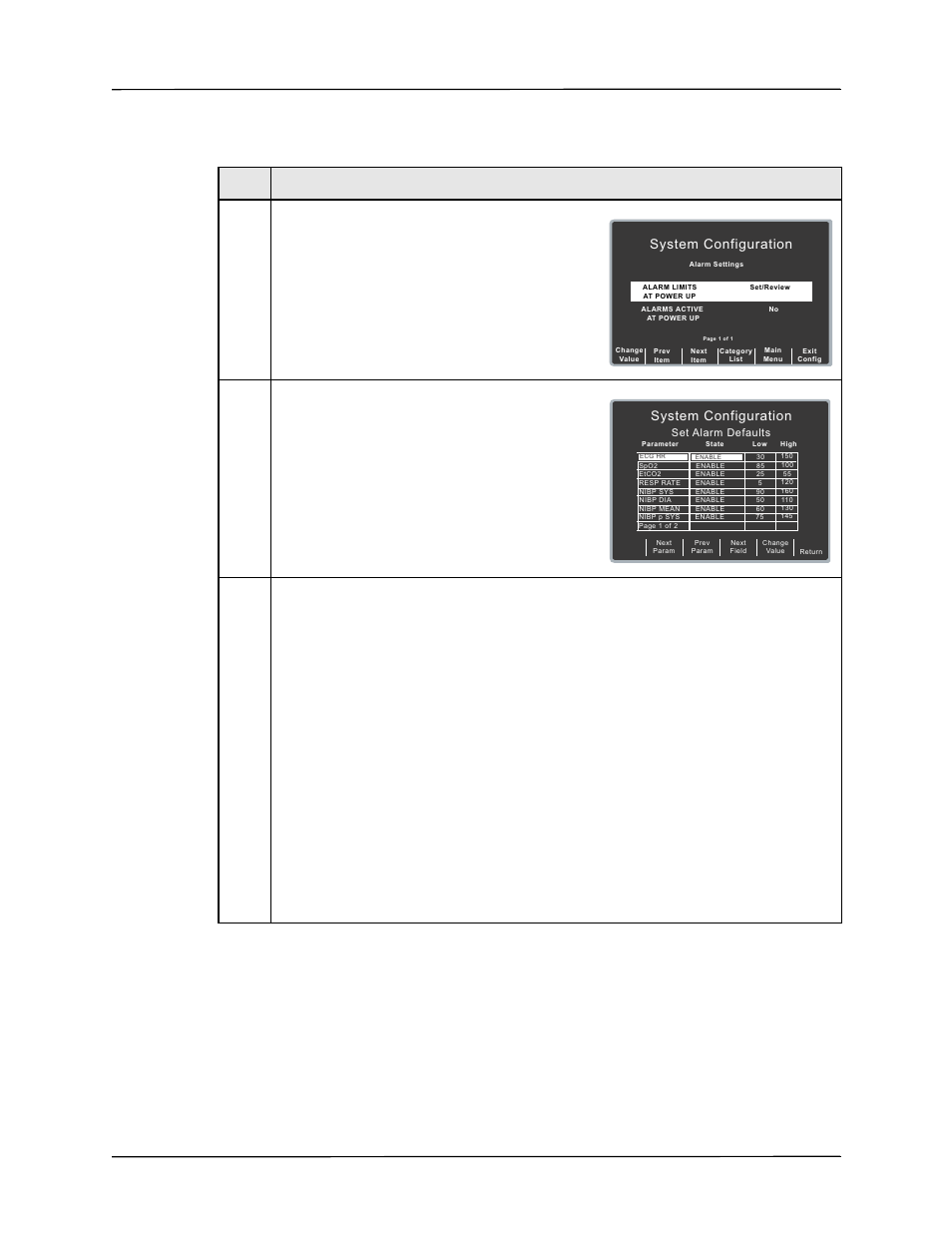 Alarms active at power up, Procedure, System configuration | ZOLL R Series Monitor Defibrillator Rev K CONFIGURATION User Manual | Page 45 / 74