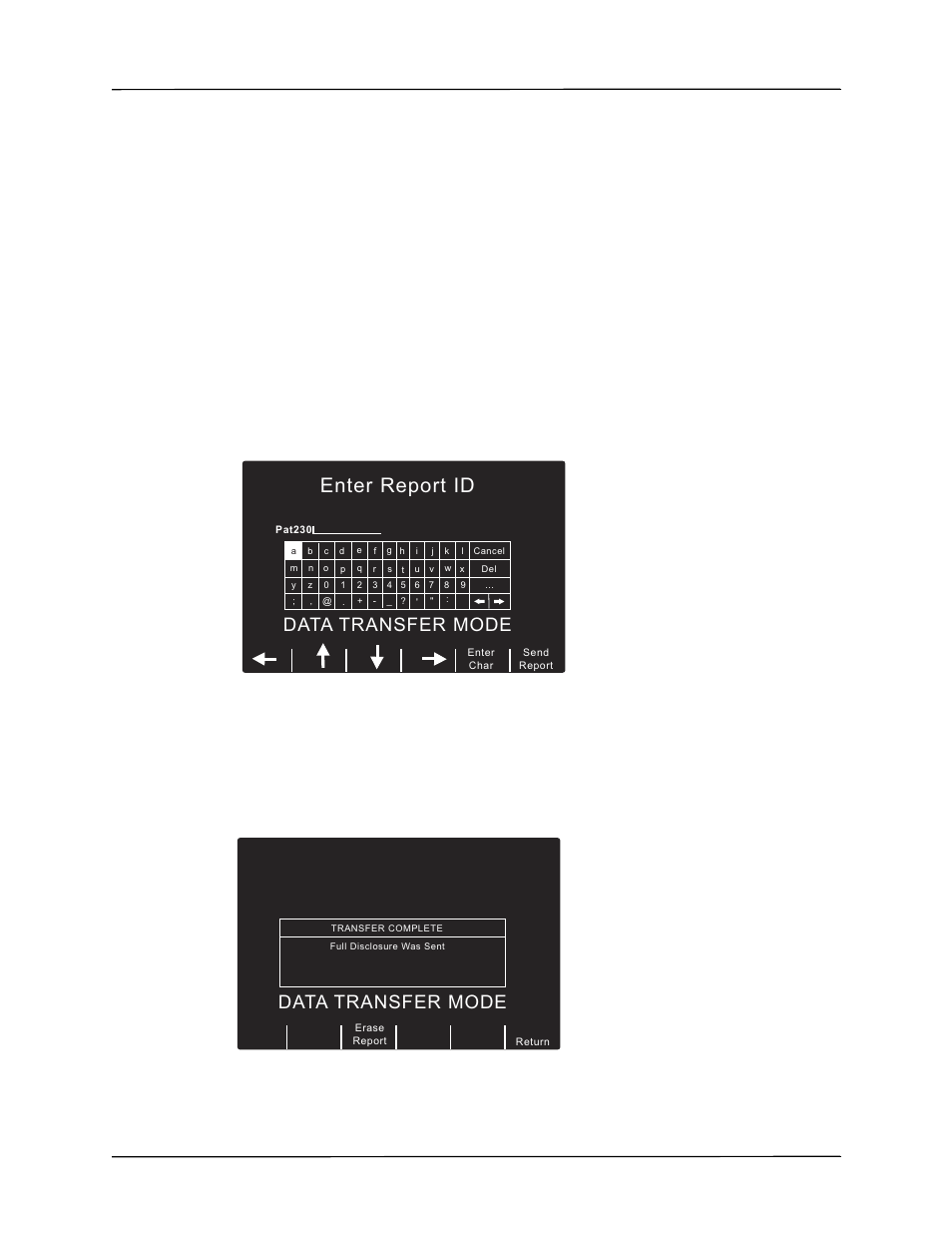 Enter report id, Data transfer mode, Press the report data softkey | Press the transfer mode softkey, Press the report to wi-fi softkey | ZOLL R Series Monitor Defibrillator Rev J User Manual | Page 477 / 538