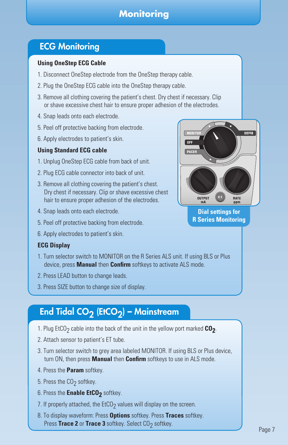 Monitoring end tidal co2 (etco2) – mainstream, Ecg monitoring | ZOLL R Series Monitor Defibrillator Rev E User Manual | Page 10 / 12