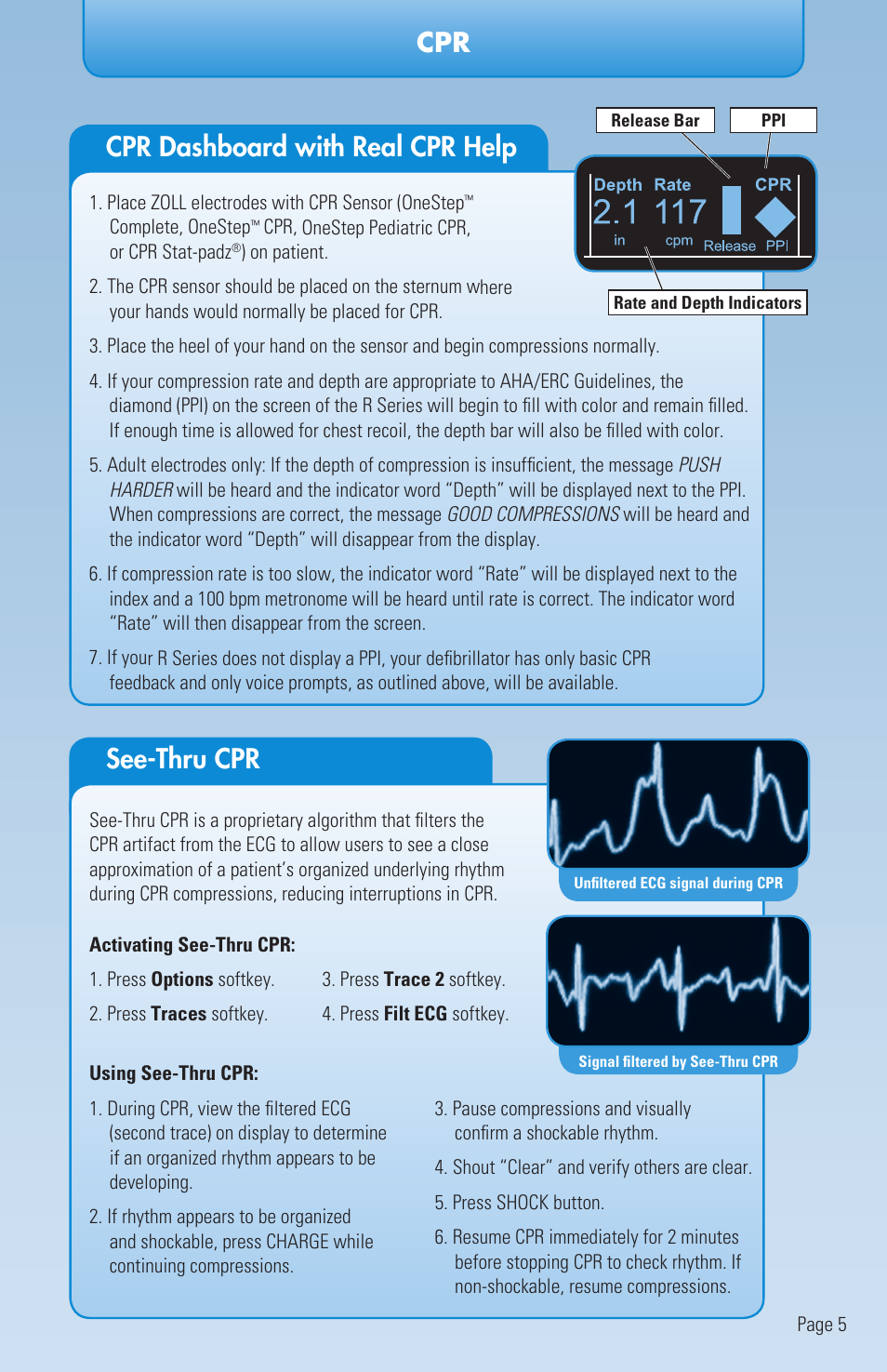 Cpr cpr dashboard with real cpr help, See-thru cpr | ZOLL R Series Monitor Defibrillator Rev E User Manual | Page 8 / 12
