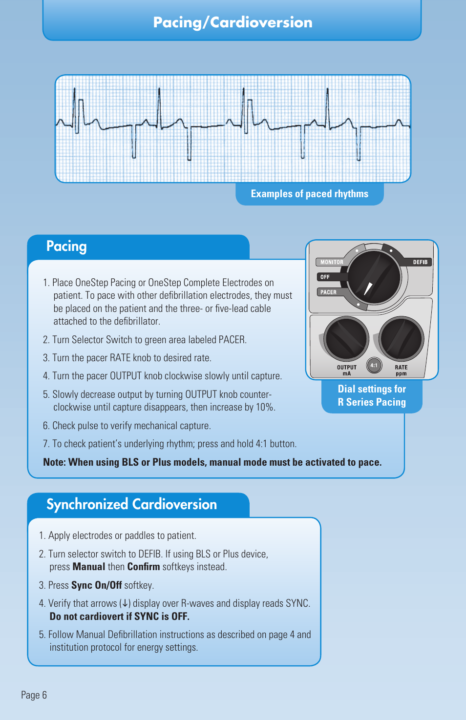 Pacing/cardioversion pacing, Synchronized cardioversion | ZOLL R Series Monitor Defibrillator Rev E User Manual | Page 9 / 12
