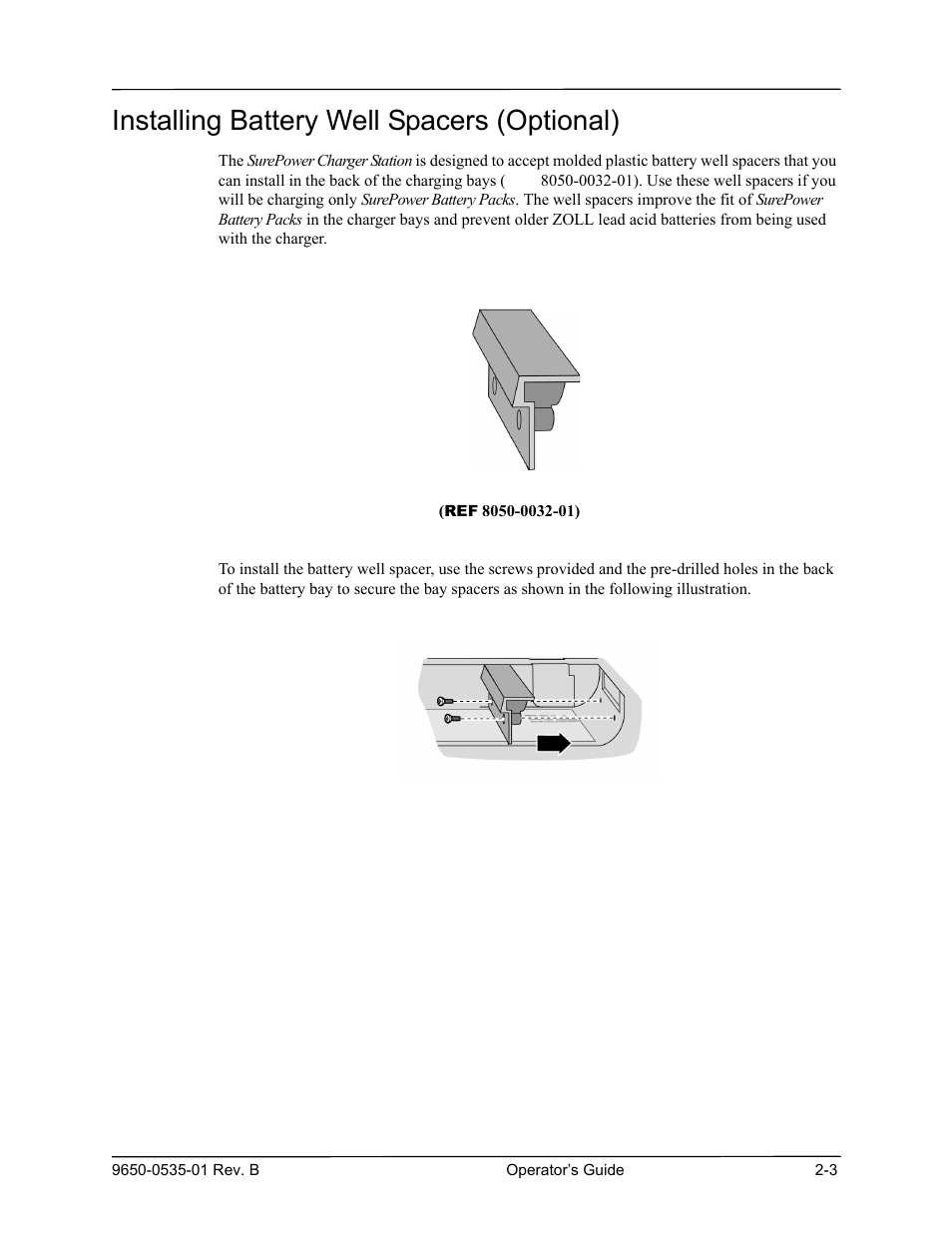 Installing battery well spacers (optional) | ZOLL SurePower Rev B Charger Station User Manual | Page 21 / 44