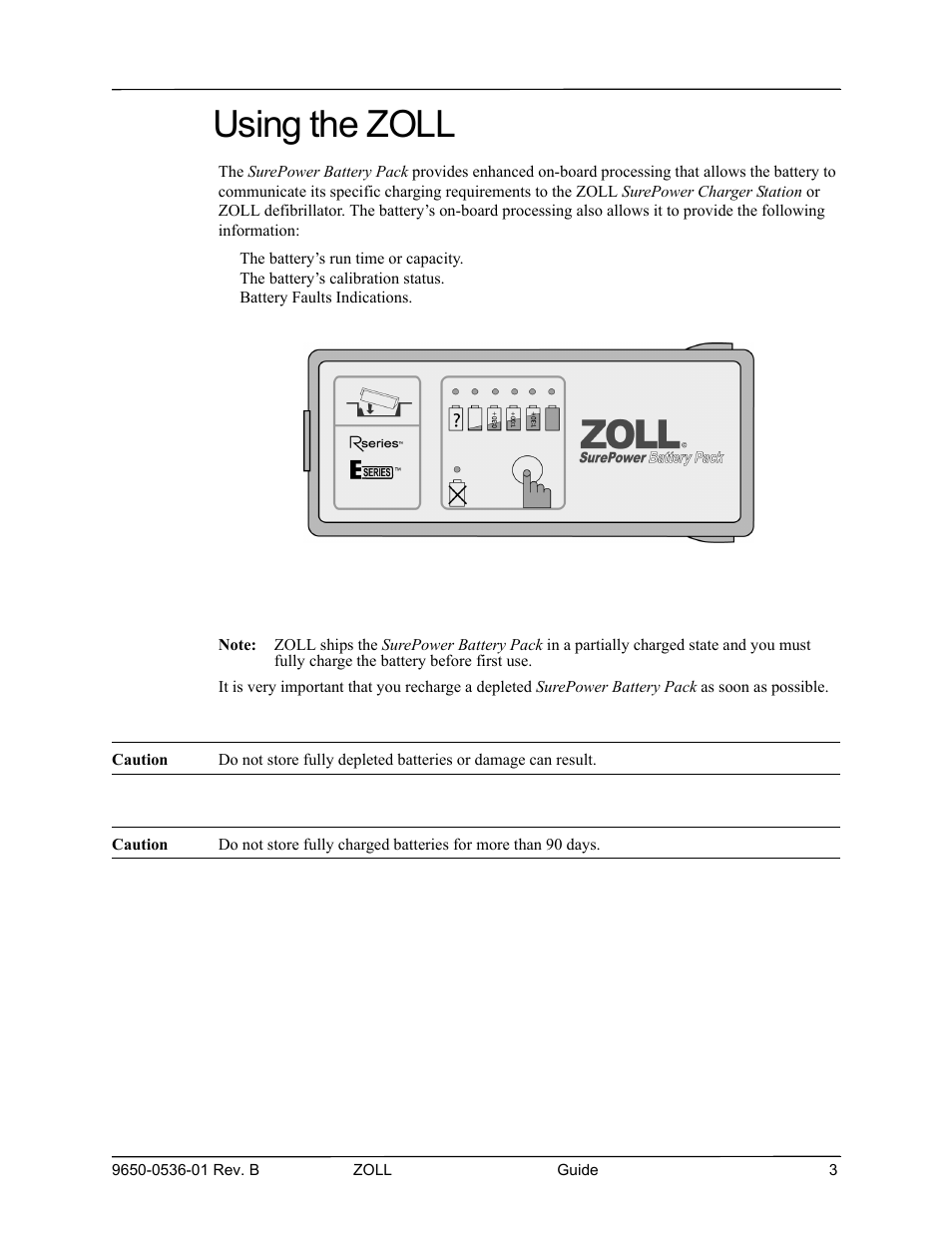 Using the zoll surepower battery pack | ZOLL SurePower Rev B Battery Pack User Manual | Page 5 / 10