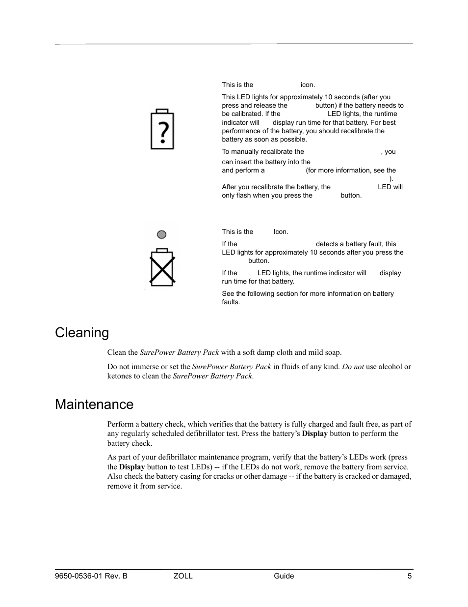 Cleaning, Maintenance | ZOLL SurePower Rev B Battery Pack User Manual | Page 7 / 10