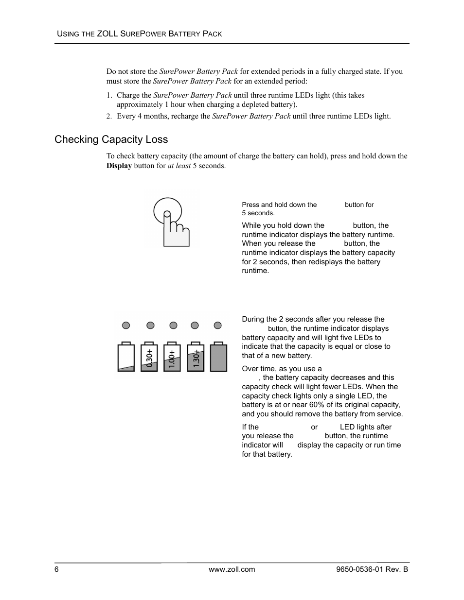Checking capacity loss | ZOLL SurePower Rev B Battery Pack User Manual | Page 8 / 10