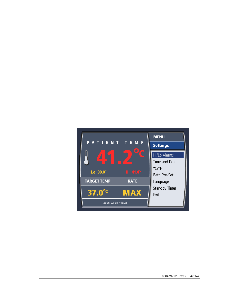 Hi/lo patient temperature alarms | ZOLL Thermogard XP IVTM System Operation Manual User Manual | Page 47 / 147