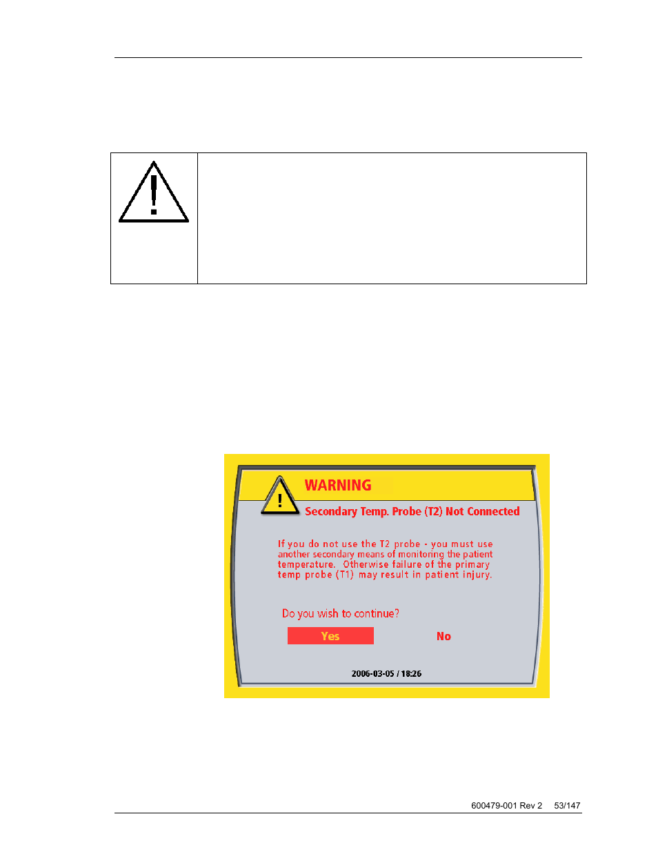 T1/t2 behavior - new, First use warning – no t2 probe | ZOLL Thermogard XP IVTM System Operation Manual User Manual | Page 53 / 147