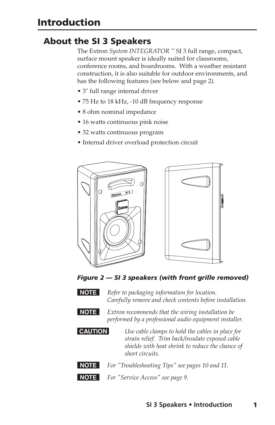 Introduction, About the si 3 speakers | Extron Electronics SI 3 System INTEGRATOR User Guide User Manual | Page 3 / 16