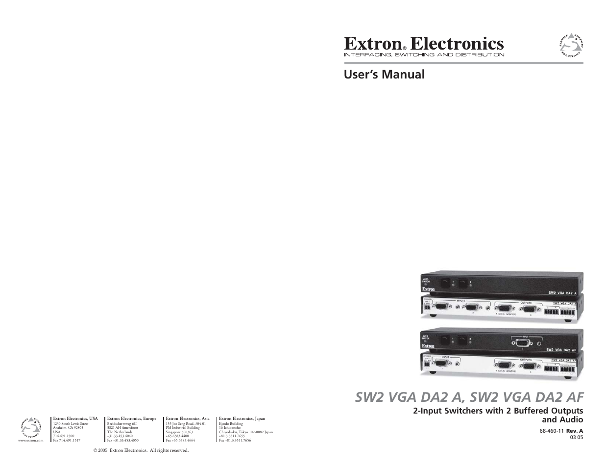 Extron Electronics SW2 VGA DA2 A_AF User Guide User Manual | 15 pages